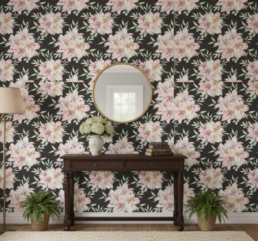 Papier peint couloir motif floral nénuphars aquarelle - TenStickers