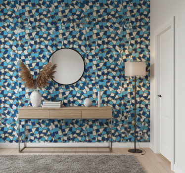 Papier peint couloir motif mosaïque bleue géométrique - TenStickers