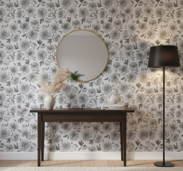 Papier peint couloir motif pivoine monochrome - TenStickers