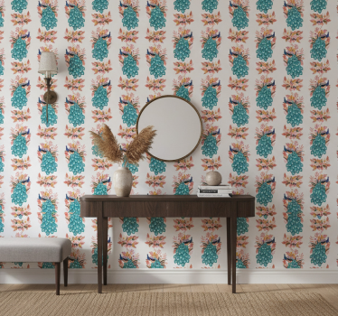 Papier peint couloir paons parmi les fleurs - TenStickers