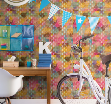 Papier peint effet brique mosaïque de briques colorées - TenStickers