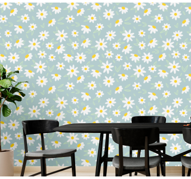 Papier peint fleur moderne Marguerite fleurs fond bleu - TenStickers