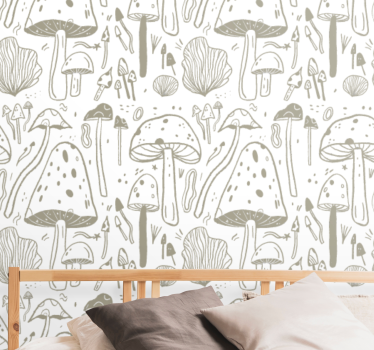 Papier peint fleur moderne sticker de champignons beige - TenStickers
