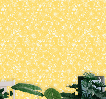 Papier peint fleur moderne Style grand-millénaire floral jaune - TenStickers