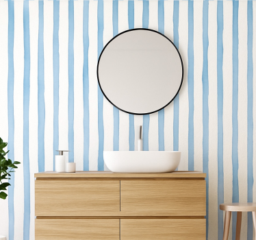 Papier peint ligne verticale rayures aquarelle bleue - TenStickers