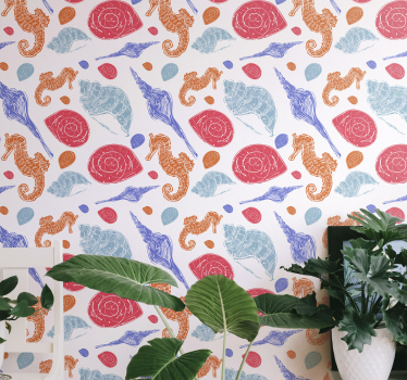 Papier peint poissons motif coquillage hippocampe - TenStickers