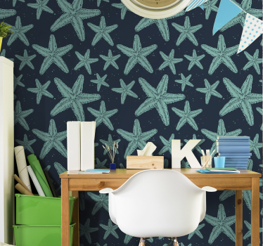 Papier peint motif étoiles de mer tons bleus - TenStickers