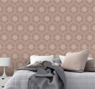 Papier peint beige fleuri motifs sur pierre - TenStickers