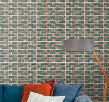 Papier peint briques motif vert et rouge - TenStickers