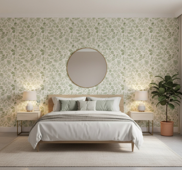 Papier peint pierre crème vert floral - TenStickers