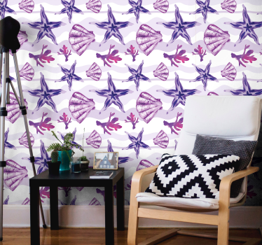 Papier peint poissons coquillage violet et étoile de mer - TenStickers