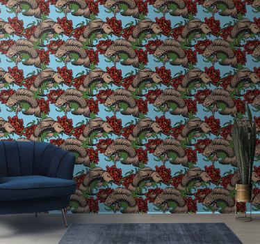Papier peint poissons fusion florale féline - TenStickers