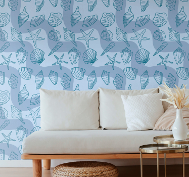 Papier peint poissons motif coquillages - TenStickers