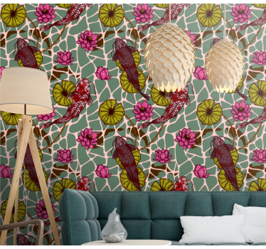 Papier peint poissons motif d'étang de carpes koï - TenStickers