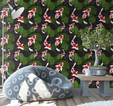 Papier peint poissons paysage d'étang de carpes koï - TenStickers