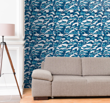 Papier peint poissons vagues océaniques dynamiques - TenStickers