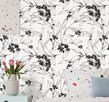 Papier peint pour chambre adulte sticker de feuilles noires - TenStickers