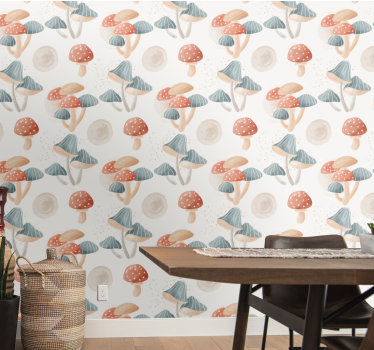 Papier peint pour couloir Modèle de champignon aquarelle - TenStickers