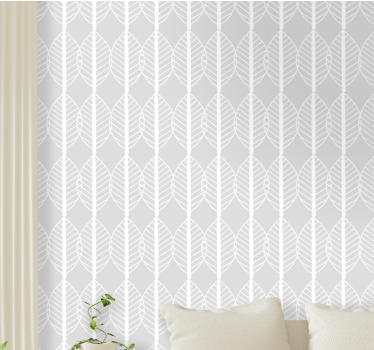 Papier peint pour entrée Ligne blanche de feuilles sur gris - TenStickers