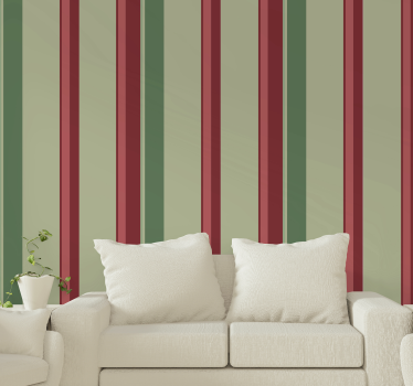Papier peint rayures Rayures vertes rouges et blanches - TenStickers