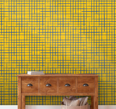 Papier peint rayures sticker moderne de grille bleue et jaune - TenStickers