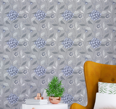 Papier peint retro Style vintage gris avec des plantes - TenStickers