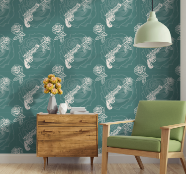 Papier peint Revolver tirant une rose - TenStickers
