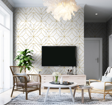 Papier peint pour salon art déco géométrique doré et blanc - TenStickers