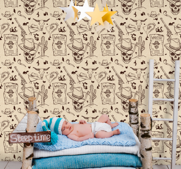 Papier peint vintage cow-boy voulait un design de crâne - TenStickers