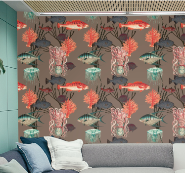Tapisserie chambre Vie aquatique de corail - TenStickers