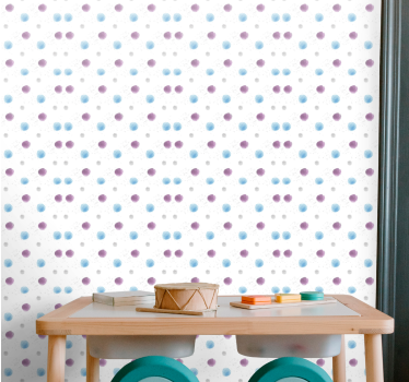 Tapisserie moderne Pois aquarelle bleu et rose - TenStickers