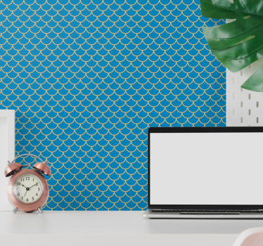 Papier peint salle de bain motif bleu style écailles de poisson - TenStickers