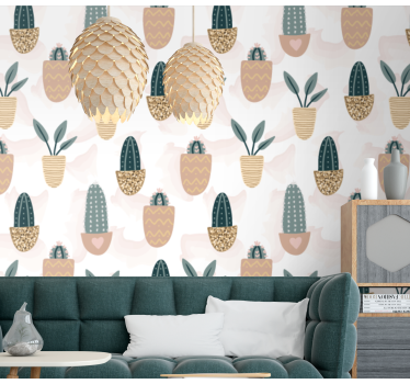 Papier peint salon pots de fleurs et plantes d'intérieures - TenStickers